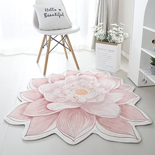 Morbuy Teppich Wohnzimmer Flauschig Weich Gänseblümchen Teppich Nordische Blumenform Runde Bodenmatte Waschbar rutschfest Shaggy Teppiches für Schlafzimmer Dekoration (120cm,Rosa Lotos) von Morbuy