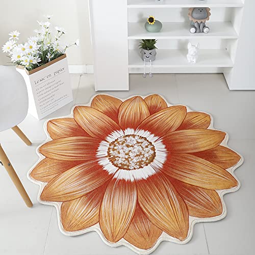 Morbuy Teppich Wohnzimmer Flauschig Weich Gänseblümchen Teppich Nordische Blumenform Runde Bodenmatte Waschbar rutschfest Shaggy Teppiches für Schlafzimmer Dekoration (50cm,Orange) von Morbuy