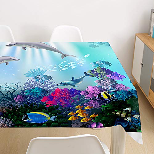 Morbuy Tischdecke Abwaschbar, 3D Delfin Tischtuch Rechteckig Tischwäsche Gartentischdecke Outdoor Tischdekoration Wasserdicht Polyester Ölfest Pflegeleicht (140x160cm,Ozean Welt) von Morbuy