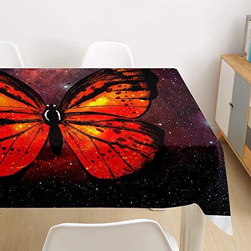 Morbuy Tischdecke Abwaschbar, 3D Schmetterling Tischtuch Rechteckig Tischwäsche Gartentischdecke Outdoor Tischdekoration Wasserdicht Polyester Ölfest Pflegeleicht (140x180cm,Orange Rot) von Morbuy