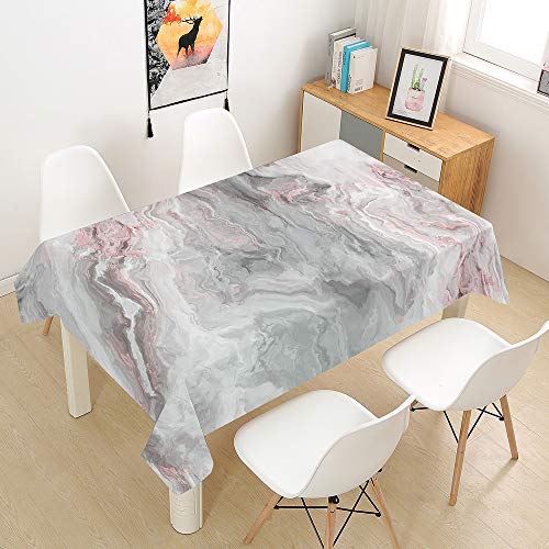 Morbuy Tischdecke Abwaschbar, Marmor Drucken Tischtuch Rechteckig Tischwäsche Gartentischdecke Outdoor Tischdekoration Wasserdicht Polyester Ölfest Pflegeleicht (140x160cm,Grau rosa) von Morbuy