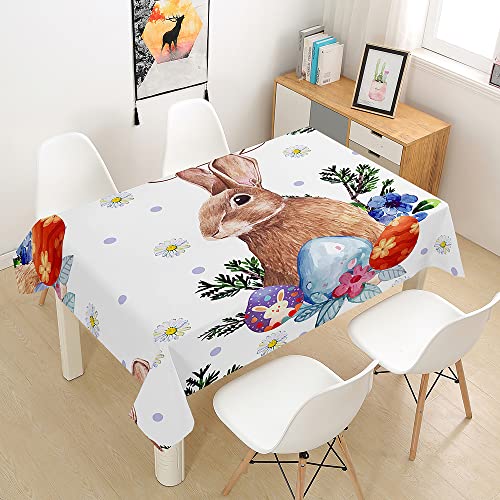 Morbuy Tischdecke Abwaschbar Ostern Tischtuch Rechteckig Pflegeleicht Fleckschutz Tischwäsche Polyester Tischdecke Quadratisch für Outdoor Küche Couchtisch (140x240cm,Hase) von Morbuy
