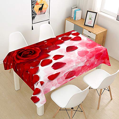 Morbuy Tischdecke Abwaschbar für Speisetisch, Wasserabweisend Abwischbar Lotuseffekt Quadrat Küchentischabdeckung Rose Blume Drucken Tischtuch Fleckschutz (140x160cm,Rote Rose 3) von Morbuy