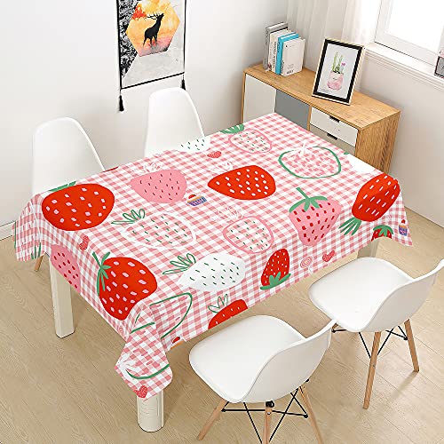 Morbuy Tischdecke Abwaschbar für Speisetisch, Wasserabweisend Fleckschutz Abwischbar Lotuseffekt Quadrat Küchentischabdeckung Erdbeere Drucken Tischtuch (90x90cm,Plaid Erdbeere) von Morbuy