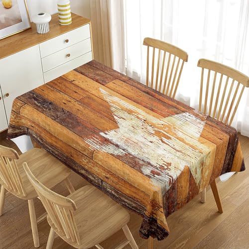 Morbuy Tischdecke Abwaschbar für Speisetisch Quadrat, Retro Holz Drucke Fleckschutz Abwischbar Lotuseffekt Küchentischabdeckung Pflegeleicht außen Tischtuch (Stern,140x220cm) von Morbuy
