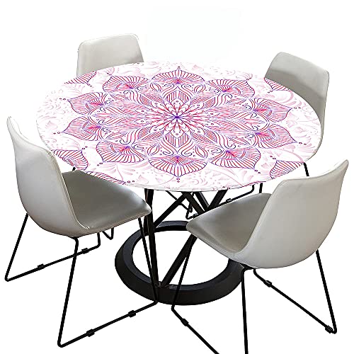 Morbuy Tischdecke Elastisch, 3D Mandala Rund Tischdecken Wasserdicht Lotuseffekt Abwaschbar Abwischbar Tischtuch für Dekoration Küchentisch Garten Outdoor (150cm,Hell-Pink) von Morbuy