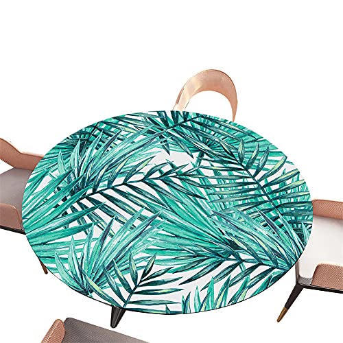 Morbuy Tischdecke Elastisch, 3D Pflanze Blatt Drucken Rund Tischdecken Wasserdicht Abwaschbar Abwischbar Tischtuch für Dekoration Küchentisch Garten Outdoor (Durchmesser 90cm,Palmblatt) von Morbuy