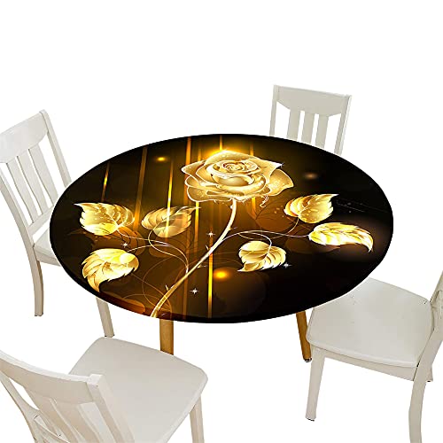 Morbuy Tischdecke Elastisch, 3D Rose Blume Drucken Rund Tischdecken Wasserdicht Abwaschbar Abwischbar Tischtuch für Dekoration Küchentisch Garten Outdoor (Durchmesser 150cm,Golden) von Morbuy