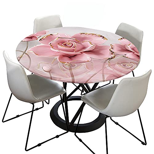 Morbuy Tischdecke Elastisch, 3D Rose Drucken Rund Tischdecken Wasserdicht Lotuseffekt Abwaschbar Abwischbar Tischtuch für Dekoration Küchentisch Garten Outdoor (Durchmesser 100cm,Rosa) von Morbuy