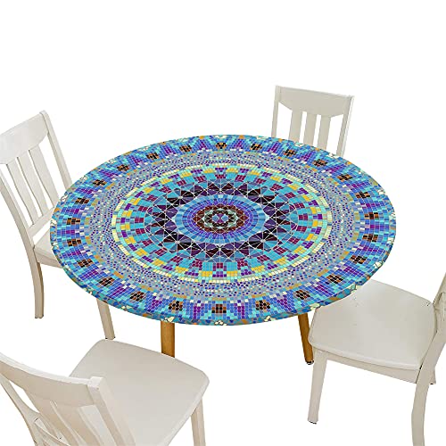 Morbuy Tischdecke Elastisch, Mandala Stil 3D Drucken Rund Tischdecken Wasserdicht Abwaschbar Abwischbar Tischtuch für Dekoration Küchentisch Garten Outdoor (Durchmesser 90cm,Blau) von Morbuy