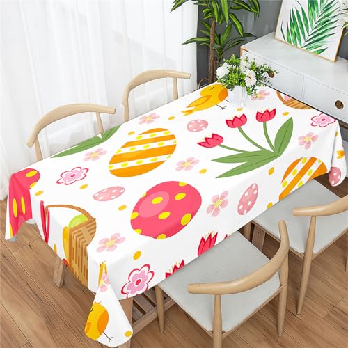Morbuy Tischdecke Ostern Frühling, Ostereier Blumen Gras Tischdecken Rechteckig Tischdecke Wasserdicht Wasserabweisend Tischtuch für Party Garten Outdoor (Gelbes Küken,140x140cm) von Morbuy