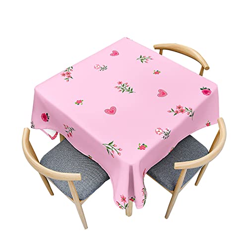 Morbuy Tischdecke Quadratisch Outdoor,Floral Muster Küchentischdecke Wasserdicht Lotuseffekt Fleckschutz Tischdecken Tischtuch für Dekoration Restaurant Garten Party (100x100cm,Rosa Liebes-Herz) von Morbuy
