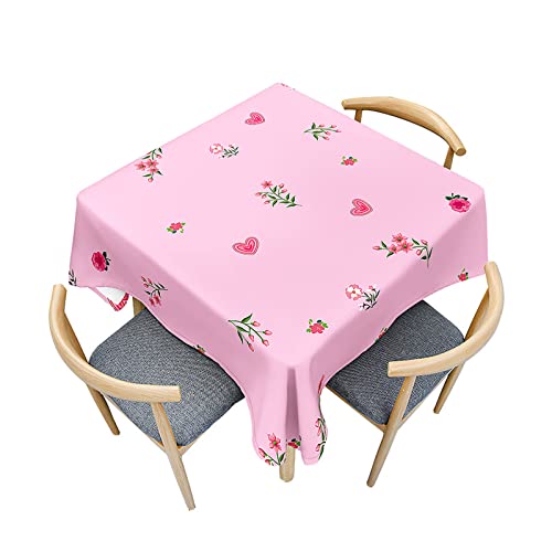 Morbuy Tischdecke Quadratisch Outdoor,Floral Muster Küchentischdecke Wasserdicht Lotuseffekt Fleckschutz Tischdecken Tischtuch für Dekoration Restaurant Garten Party (200x200cm,Rosa Liebes-Herz) von Morbuy