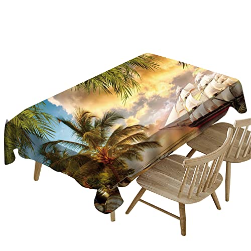 Morbuy Tischdecke Rechteckig Abwaschbar, 3D Sandstrand Drucken Tischdecken Wasserdicht Abwischbar Lotuseffekt Tischtuch für Dekoration Küchentisch Garten Outdoor (140x210cm,Ozean) von Morbuy