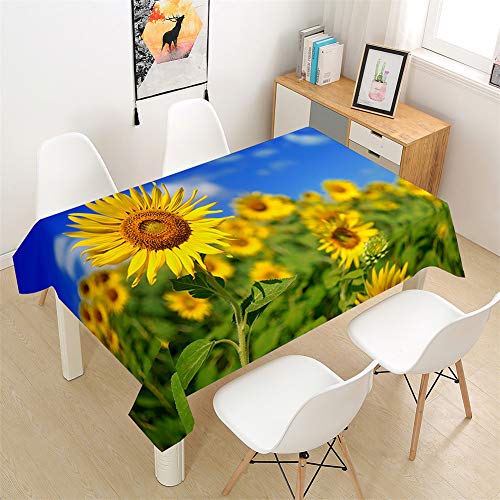 Morbuy Tischdecke Rechteckig Abwaschbar - 3D Sonnenblume Drucken Tischdecken Quadratisch Wasserdicht Lotuseffekt Abwischbar Tischtuch für Dekoration Küche Garten (140x240cm,Helianthus Blumen) von Morbuy