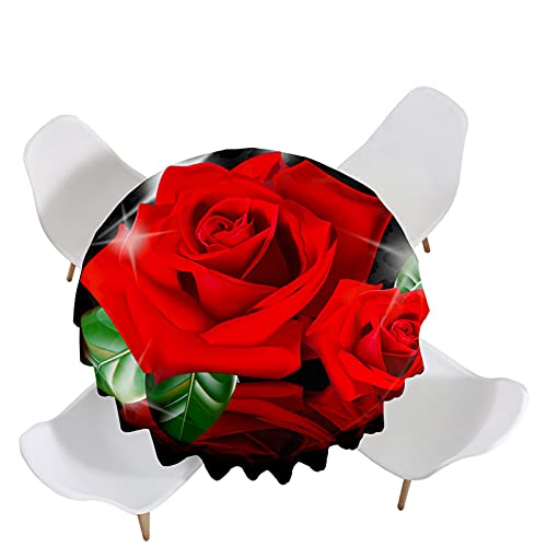 Morbuy Tischdecke Rund Abwaschbar, 3D Rosen-Blume Drucken Tischdecken Wasserdicht Abwischbar Tischtuch in Verschiedenen Größen für Küchentisch Garten Outdoor (Durchmesser 150cm,Rot) von Morbuy