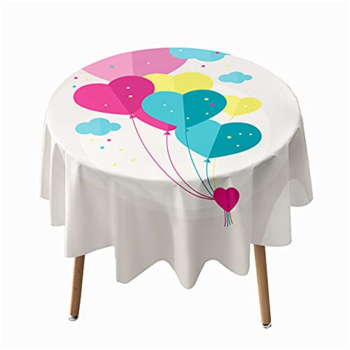 Morbuy Tischdecke Rund Abwaschbar,3D Liebend Herz Drucken Tischdecken Wasserdicht Abwischbar Tischtuch in Verschiedenen Größen für Küchentisch Garten Outdoor (Durchmesser 90cm,Ballon) von Morbuy