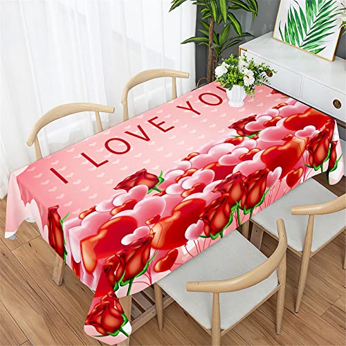 Morbuy Tischdecke Wasserabweisend,Rose Blume Muster Tischdecken Rechteckig Wasserdicht Lotuseffekt Abwaschbar Tischtuch Abwischbar für Dekoration Party Dinner Garten (140x210cm,ich Liebe Dich) von Morbuy