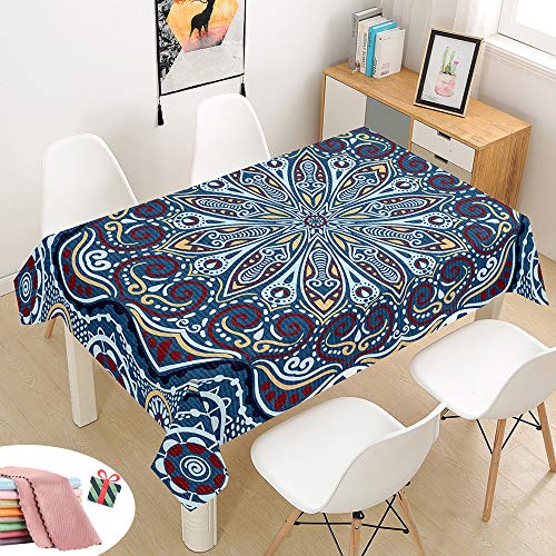 Tischdecke Wasserdicht Abwaschbar, Morbuy Böhmen Wasserabweisend Abwischbare Eckig Küchen 3D Tischabdeckung Tischdekoration für Speisetisch Garten Outdoor Camping (90x90cm,Blau Exotisch) von Morbuy