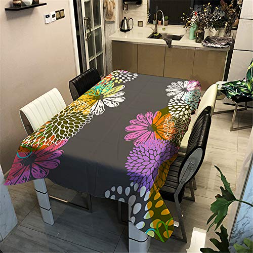 Morbuy Tischdecke Wasserdicht Abwaschbar, Wasserabweisend Abwischbare Eckig Küchen 3D Blume Tischabdeckung Tischdekoration für Speisetisch Garten Outdoor Camping (100x140cm,Schwarz) von Morbuy