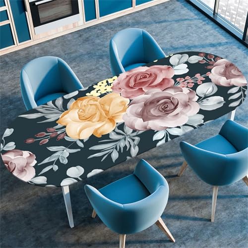 Morbuy Tischdecke Wasserdicht Oval, 3D Blume Drucken Elastische Tischdecke Oval Tischdecke mit Gummizug Rund, Tischdecken Tischtuch Abwischbar Gartentischdecken (Pflanze,122x183cm) von Morbuy