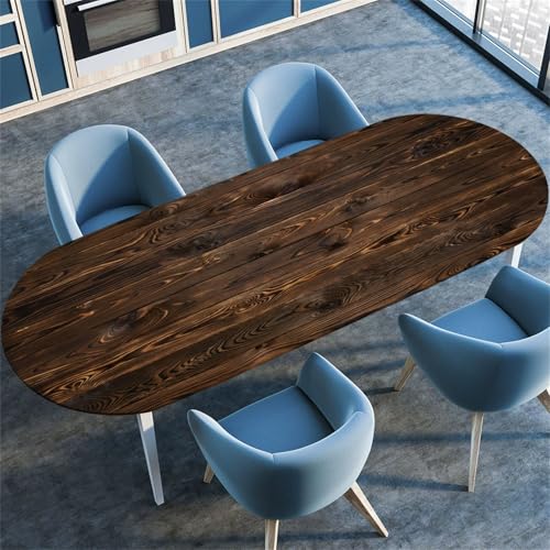 Morbuy Tischdecke Wasserdicht Oval, 3D Holzbrett Muster Elastische Tischdecke mit Gummizug Rund, Oval Tischtuch Abwischbar Gartentischdecken Tischschutz für Dekoration (Braun,91x152cm) von Morbuy