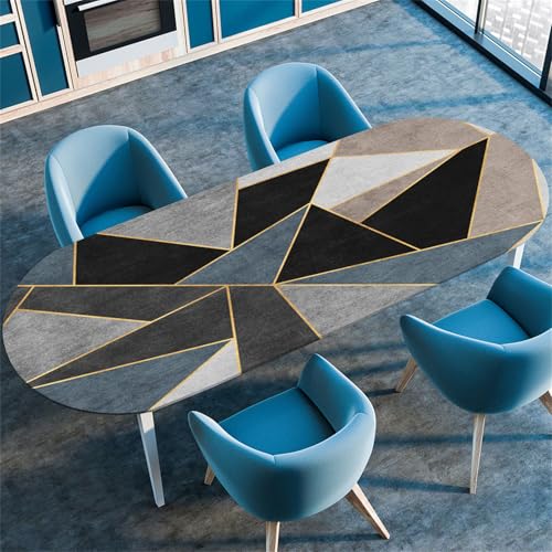 Morbuy Geometrische Tischdecke Oval, Schwarz Dreieck, 107x152cm, Polyester, Wasserdicht, Elastisch, Abwischbar, Für Indoor/Outdoor, 1 Set von Morbuy