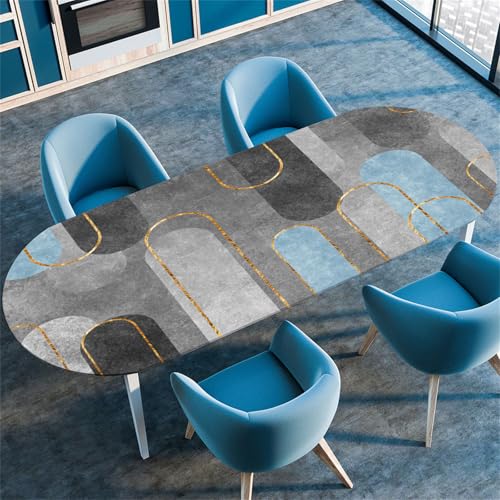 Morbuy Tischdecke Wasserdicht Oval, Einfach Stil Elastische Tischdecke Oval Tischdecke mit Gummizug Rund, Tischdecken Tischtuch Abwischbar Gartentischdecken (107x152cm,Hellgrau) von Morbuy