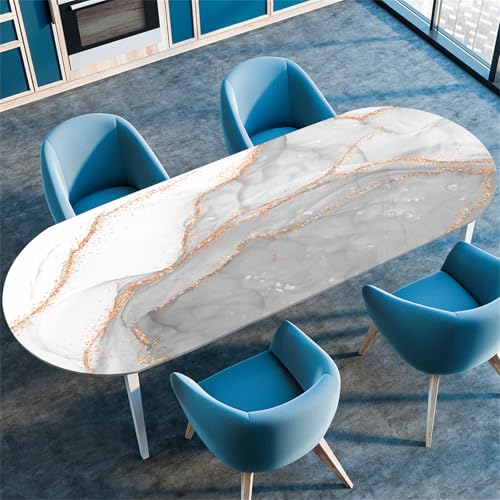 Morbuy Tischdecke Wasserdicht Oval, Marmor Steinkörnung Elastische Tischdecke Oval Tischdecke mit Gummizug Rund, Tischdecken Tischtuch Abwischbar Gartentischdecken (107x152cm,Grau Marmor B) von Morbuy