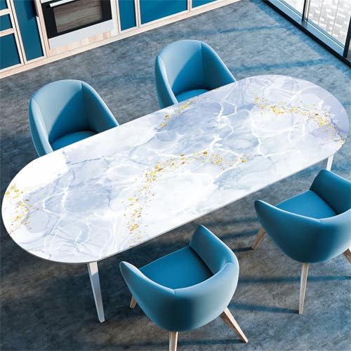Morbuy Tischdecke Wasserdicht Oval, Marmor Steinkörnung Elastische Tischdecke Oval Tischdecke mit Gummizug Rund, Tischdecken Tischtuch Abwischbar Gartentischdecken (107x165cm,Hellgrau B) von Morbuy