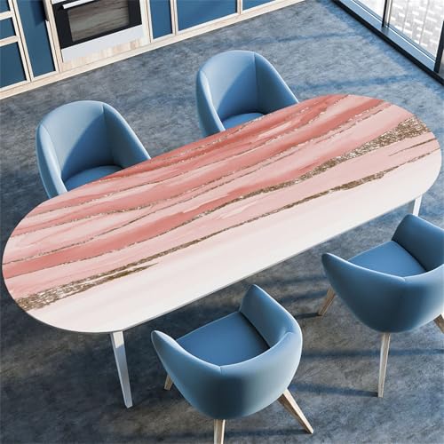 Morbuy Tischdecke Wasserdicht Oval, Marmor Steinkörnung Elastische Tischdecke Oval Tischdecke mit Gummizug Rund, Tischdecken Tischtuch Abwischbar Gartentischdecken (107x165cm,Rosa Marmor B) von Morbuy