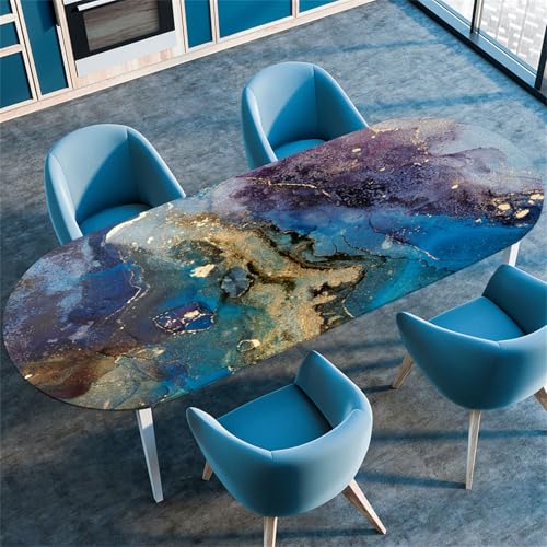 Morbuy Tischdecke Wasserdicht Oval,Marmor Drucken Elastische Tischdecke Oval Tischdecke mit Gummizug Rund, Tischdecken Tischtuch Abwischbar Gartentischdecken Tischschutz (107x173cm,Steinkörnung) von Morbuy