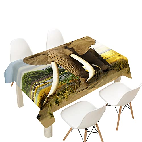 Morbuy Tischdecke Wasserdicht Waschbar, 3D Elefant Drucken Tischdecken Rechteckige Abwaschbar Abwischbar Tischtuch für Dekoration Küchentisch Garten Outdoor (140x240cm,Elefant-Muster) von Morbuy