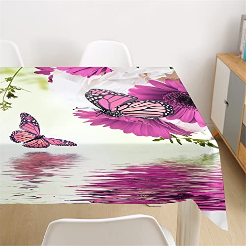 Morbuy Tischdecke Wasserdicht Waschbar,3D Schmetterling Drucken Tischdecken Rechteckige Abwaschbar Abwischbar Tischtuch für Dekoration Küchentisch Garten Outdoor (140x160cm,Lila Gänseblümchen) von Morbuy