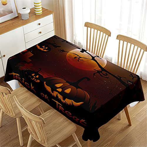 Morbuy Tischdecken Abwaschbar Rechteckig, Halloween Kürbis 3D Muster Wasserdicht Lotuseffekt Küchentischdecke Tischdecke Tischtuch für Dekoration Garten Outdoor (100x140cm,Halloweennacht) von Morbuy