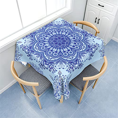 Morbuy Tischdecken Quadratisch, Mandala Stil Tischdecke Wasserdicht Lotuseffekt Küchentischdecke Abwischbar Fleckschutz Tischtuch für Restaurant Garten Party Outdoor (90x90cm,Blau) von Morbuy