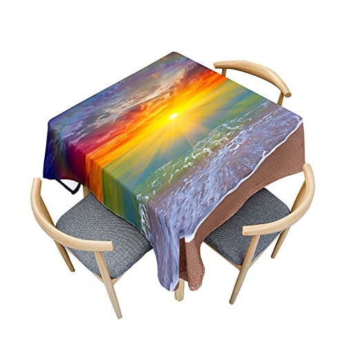 Morbuy Tischdecken Quadratisch, Ozean Wellen Muster Tischdecke Wasserdicht Lotuseffekt Küchentischdecke Abwischbar Tischtuch für Dekoration Restaurant Garten Outdoor (40x40cm,Sonnenaufgang) von Morbuy