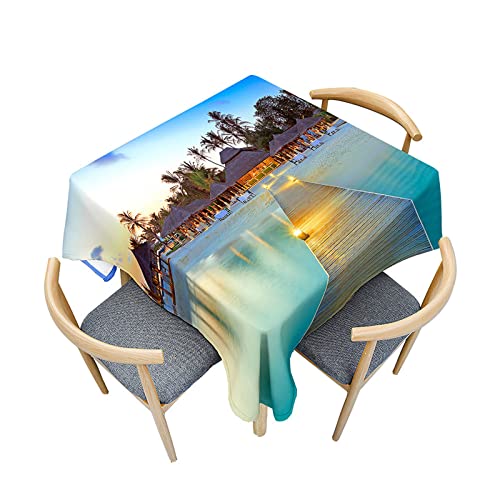 Morbuy Tischdecken Quadratisch, Ozean Wellen Muster Tischdecke Wasserdicht Lotuseffekt Küchentischdecke Abwischbar Tischtuch für Dekoration Restaurant Garten Outdoor (60x60cm,Holzbrücke) von Morbuy