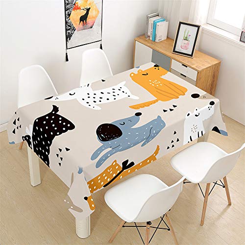 Morbuy Tischdecken Rechteckig, 3D Hund Drucken Tischdecke Quadratisch Wasserdicht Lotuseffekt Abwaschbar Abwischbar Tischtuch für Küche Garten Outdoor (140x160cm,Cartoons) von Morbuy