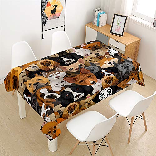 Morbuy Tischdecken Rechteckig, 3D Hund Drucken Tischdecke Quadratisch Wasserdicht Lotuseffekt Abwaschbar Abwischbar Tischtuch für Küche Garten Outdoor (90x90cm,Hund) von Morbuy