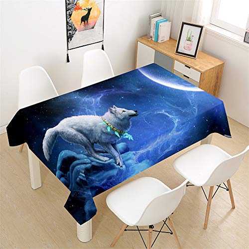 Morbuy Tischdecken Rechteckig, 3D Tier Wolf Drucken Tischdecke Quadratisch Wasserdicht Lotuseffekt Abwischbar Tischtuch für Küche Garten Outdoor Dekoration (140x140cm,Galaxis) von Morbuy