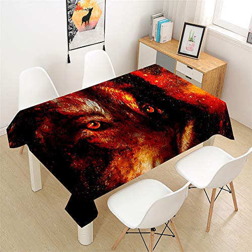 Morbuy Tischdecken Rechteckig, 3D Tier Wolf Drucken Tischdecke Quadratisch Wasserdicht Lotuseffekt Abwischbar Tischtuch für Küche Garten Outdoor Dekoration (140x180cm,Flamme) von Morbuy