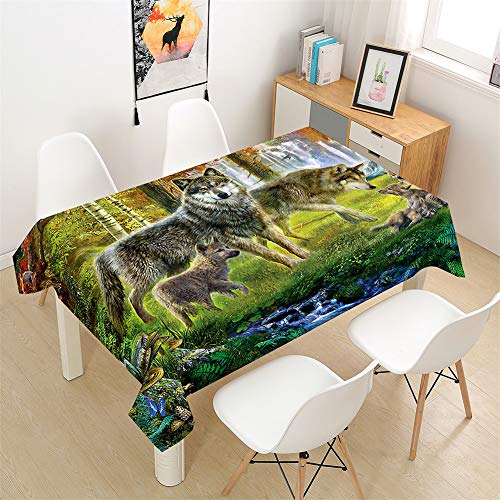 Morbuy Tischdecken Rechteckig, 3D Tier Wolf Drucken Tischdecke Quadratisch Wasserdicht Lotuseffekt Abwischbar Tischtuch für Küche Garten Outdoor Dekoration (60x60cm,Urwald) von Morbuy