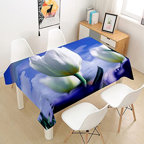 Morbuy Tulpe Drucken Tischdecke Abwaschbar für Speisetisch, Wasserabweisend Fleckschutz Abwischbar Lotuseffekt Quadrat Küchentischabdeckung Tischtuch Pflegeleicht (140x200cm,Blau) von Morbuy