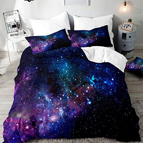 Morbuy Universum Bettbezug Bettwäsche Set - 3D Erwachsene Kinder Bettwäsche-Set, Mikrofaser Weiche Bettbezug mit Reißverschluss und Kissenbezüge (135x200cm,Sternenklarer Himmel) von Morbuy