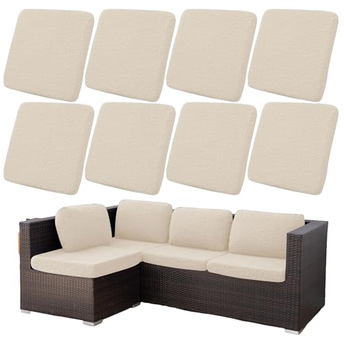 Morbuy Volltonfarbe Outdoor Sitzkissenbezug Ersetzen, Lounge Sitzkissen Sofa Bezüge für Rattanmöbel Sofa Kissenbezüge Abnehmbar für Terrassenstuhle Gartenmöbel (8 Stück,Rosenbeige) von Morbuy