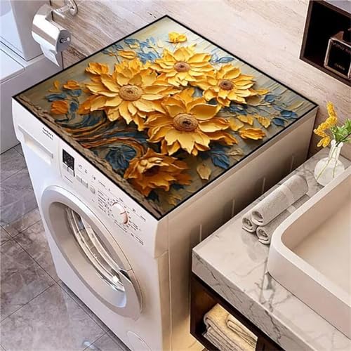 Morbuy Waschmaschinenauflage rutschfest, Blumen Muster Saugfähig Waschmaschinen Auflage Schnelltrocknend Trockner Auflage Waschmaschinenabdeckung (50x60cm,Sonnenblumen) von Morbuy