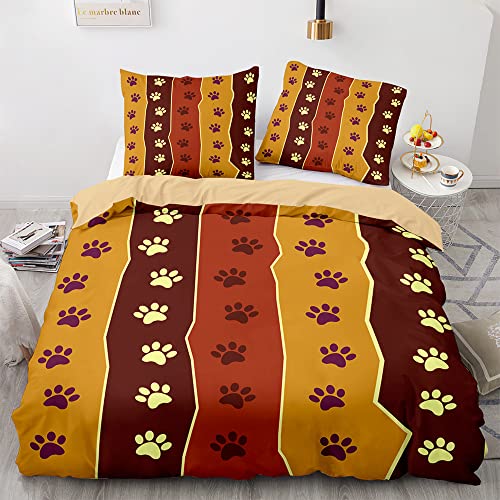 Morbuy Weiche Bettwäsche aus Mikrofaser Bettbezug 135x200 155x220 200x200 220x240 mit Reißverschluss + Kissenbezüge 80x80cm, Kawaii Welpe Pfotenabdruck Bettwäsche-Set (135x200cm,Braun) von Morbuy