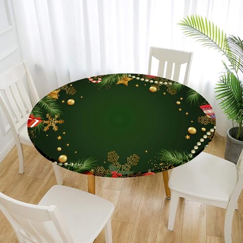 Morbuy Weihnachten Rund Tischdecke Elastisch, Lotuseffekt Tischdecke Abwaschbar Tischdecken Gartentischdecke Indoor Outdoor Tischtuch (Durchmesser 100cm,Grün) von Morbuy