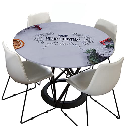 Morbuy Weihnachten Rund Tischdecke Elastisch, Rund Tischdecken Wasserdicht Lotuseffekt Abwaschbar Abwischbar Tischtuch für Garten Outdoor Küchentisch (Für Tisch 120-140 cm,Grau) von Morbuy